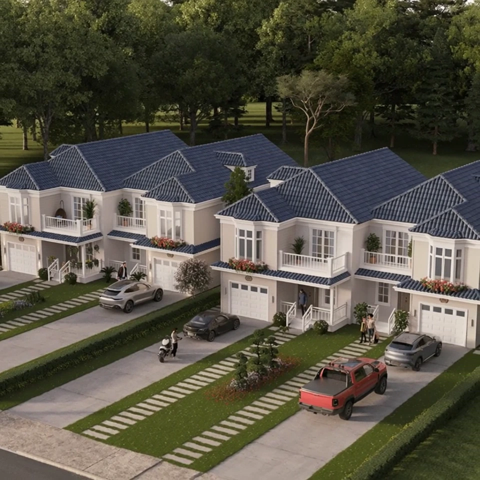 Aerial rendering of Maple Place semi-detached homes, Bracebridge Muskoka